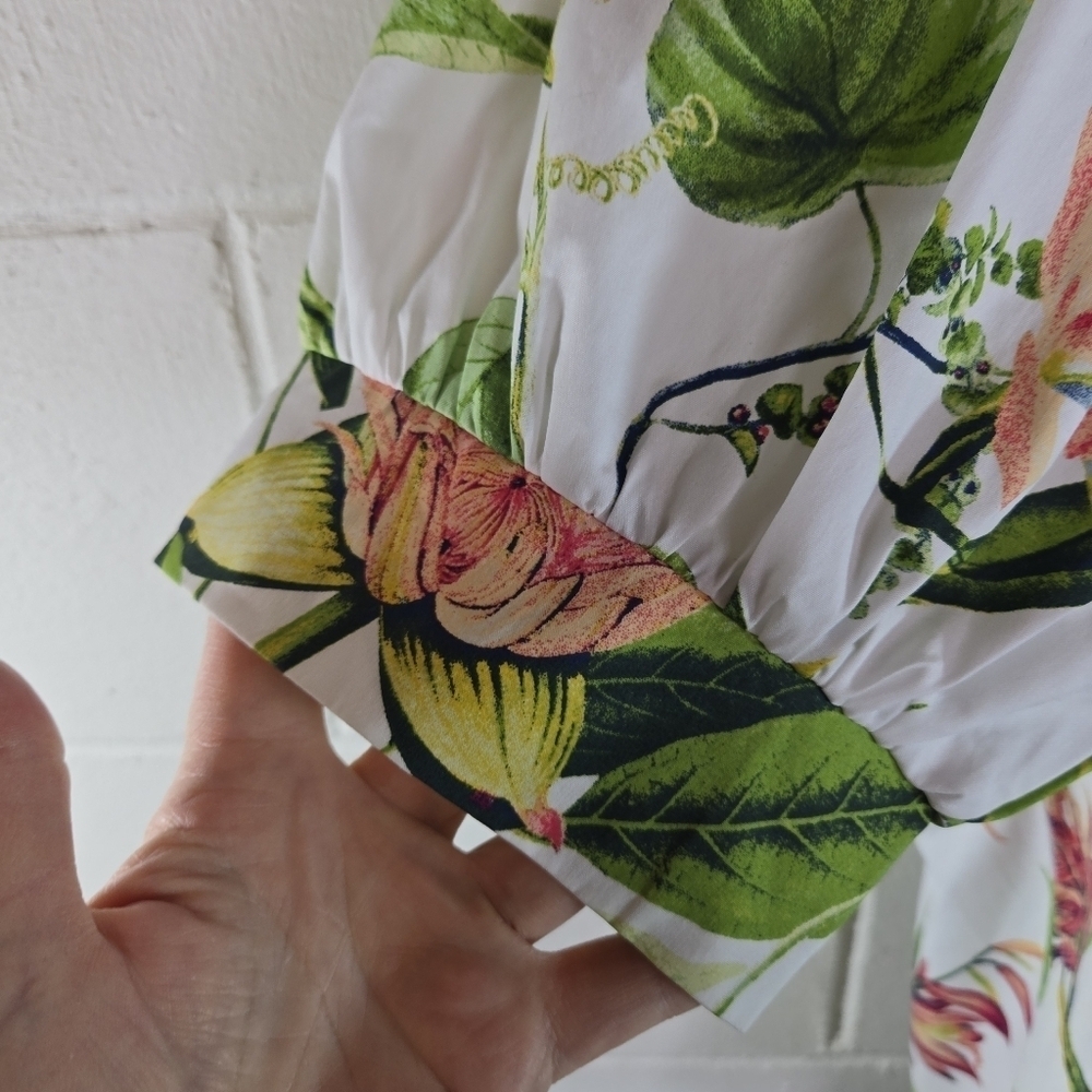 Chicos white tropical floral square neck puff sleeve shirt new 3 xl - Picture 8 of 9